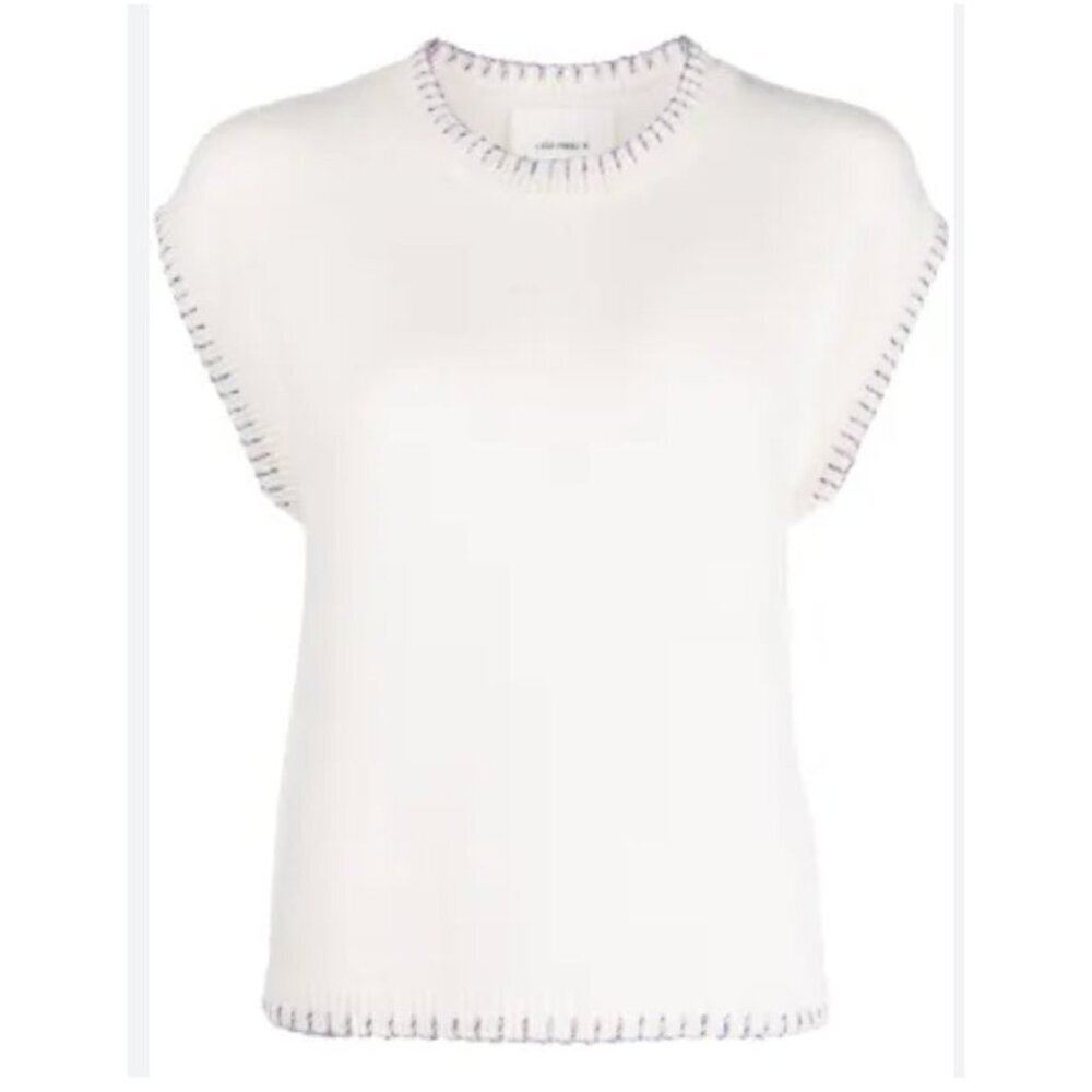 Lisa Yang cashmere sweater size 1 small whipstitched trim cream Sleeveless NWT